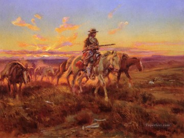 vaquero de indiana Painting - el libre comerciante 1925 Charles Marion Russell Vaquero de Indiana